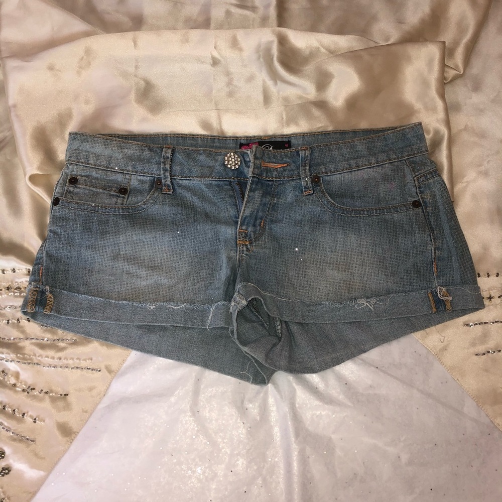 2B Glitter Light Wash Daisy Duke Denim Shorts